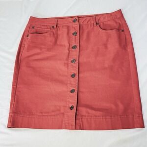 J.Jill Skirt Button Front Women's Sz 12 Coral Pink Stretch Pockets 36" W 20" L